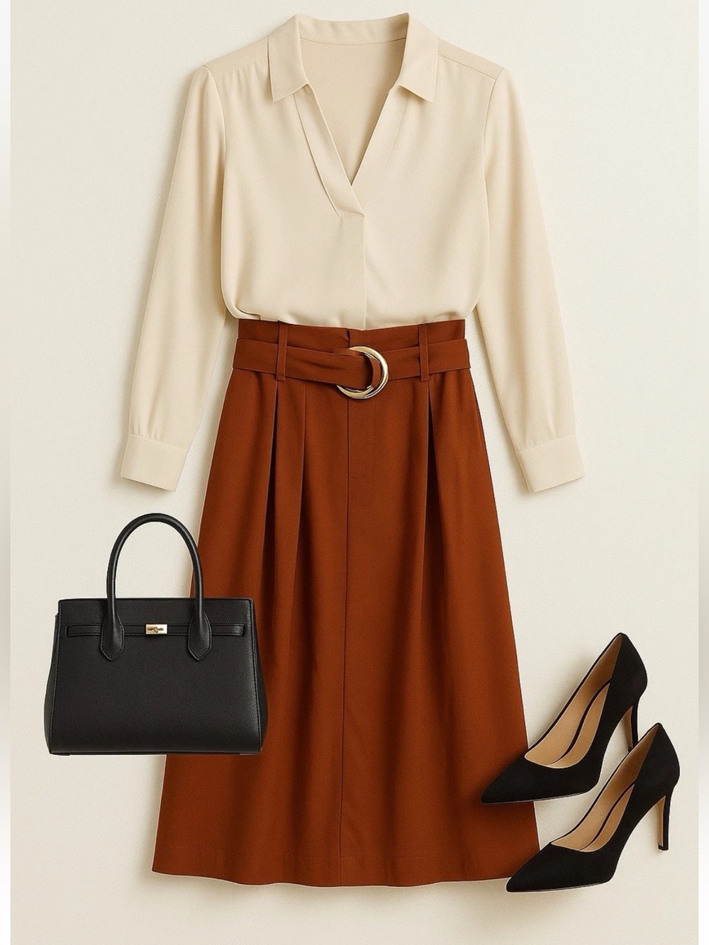 Zara Woman Belted Midi Skirt - Copper - M - New